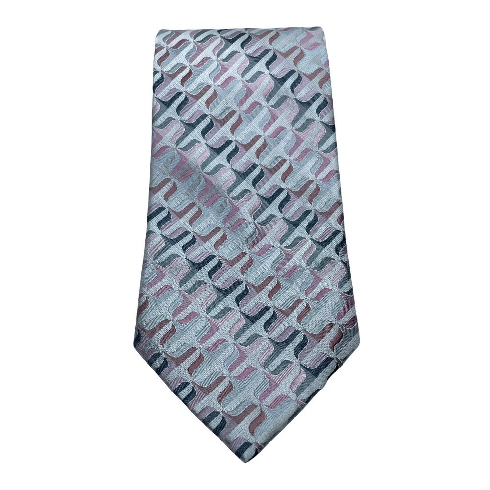 Bruno Pirttelli | Men's Silver Pink Black Abstract Silk Neck Tie